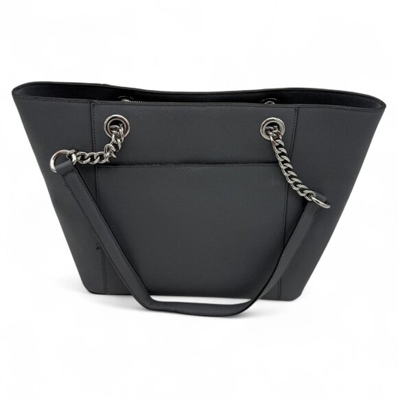 Calvin Klein Black Leather Tote Bag With Chain Straps & Magnetic Closures - Picture 4 of 10